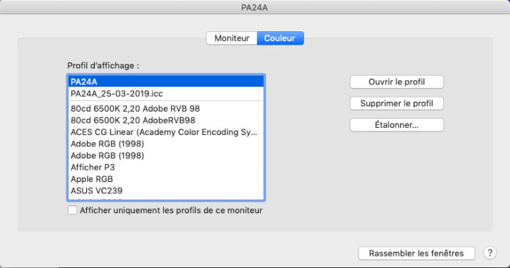 Préférences moniteurs de MacOS