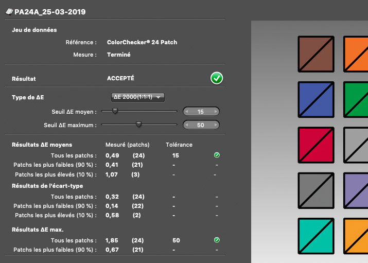 Delta e après le calibrage de l'Asus PA24AC avec l'i1Display Pro Delta e après le calibrage de l'Asus PA24AC avec l'i1Display Pro