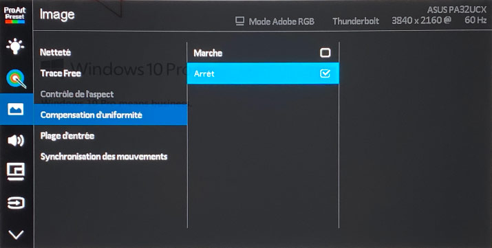 Compensation uniformité sur écran Asus PA32UCX-PK