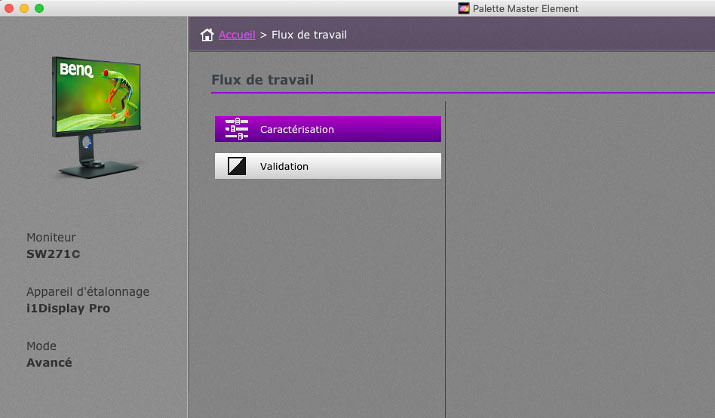 Palette Master Element de BenQ pour le calibrage hardware du BenQ SW271C