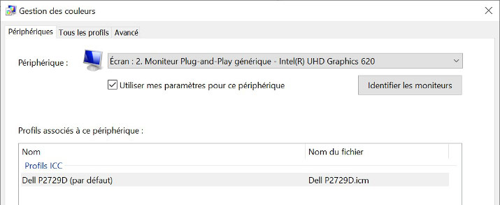 Profil ICC générique pour calibrer le Dell P2720D