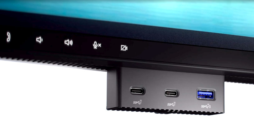 Les prises USB-C et USB 3.0 accessibles en façade sur le Dell U3224KB