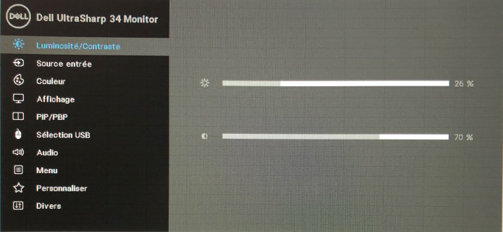 Réglage de la luminosité à 90 Cd/m2 du Dell U3419W