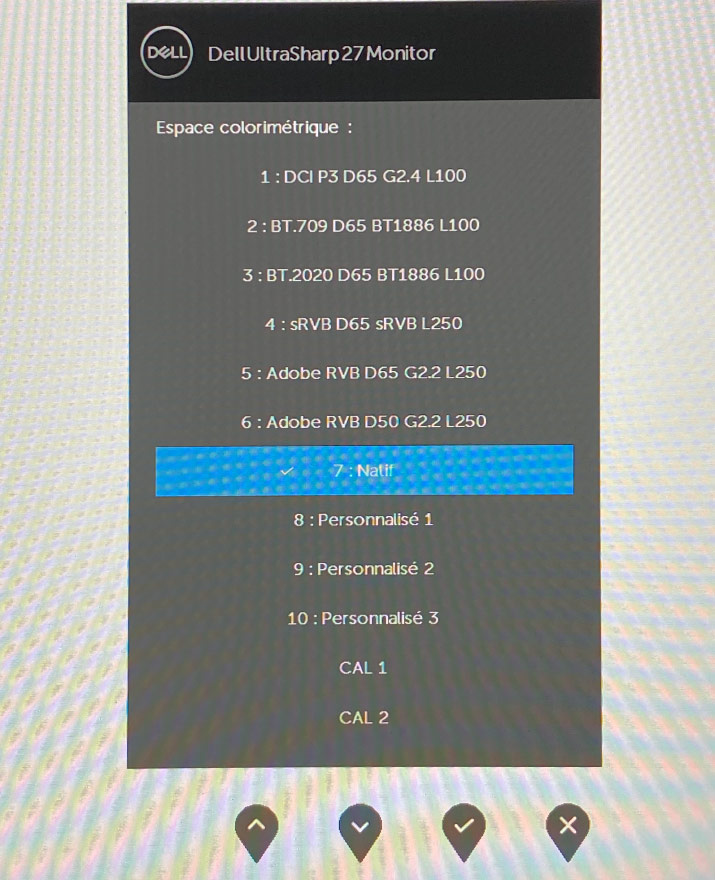 Choix de l'espace couleur natif sur le Dell UP2720Q