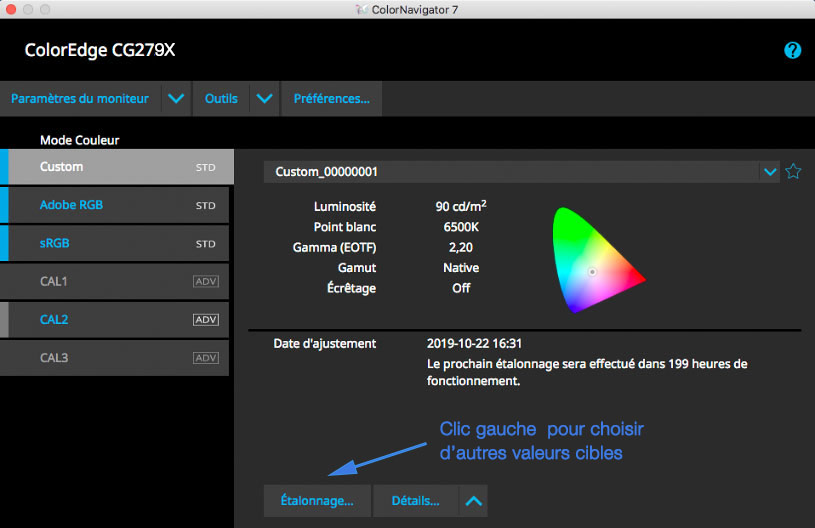 Modifier les valeurs cibles dans ColorNavigator