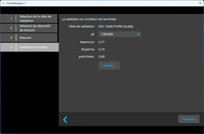 Validation du calibrage de l'Eizo CG3100XX selon la norme ISO 12646