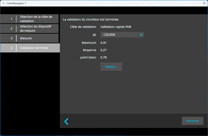 Validation du calibrage de l'Eizo CG3100XX selon la norme RVB rapide