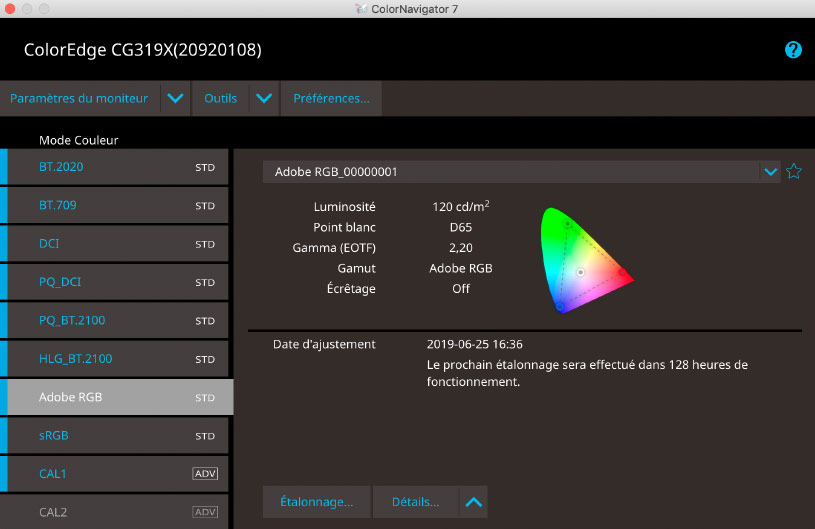 Colornavigator installé sur un Eizo CG319X