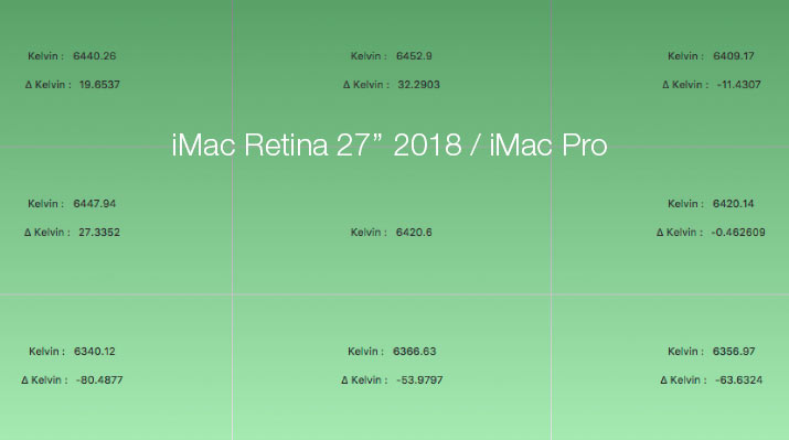 Uniformité en température de couleur après calibrage de l'iMac Retina 27 pouces et de l'iMac Pro avec l'i1Display Pro