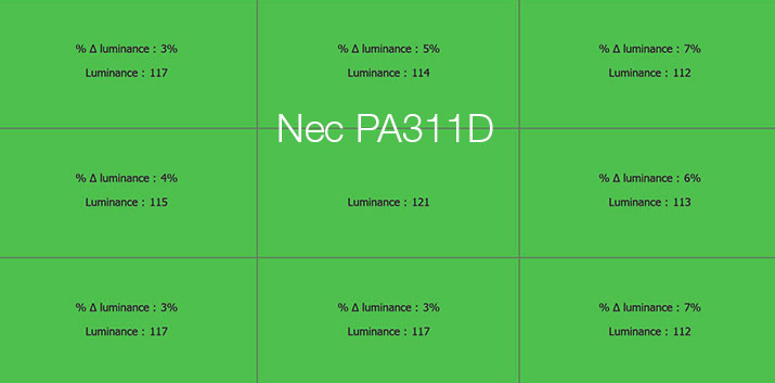 Uniformité en luminance à 255 après calibrage du NEC PA311D avec l'i1Display Pro