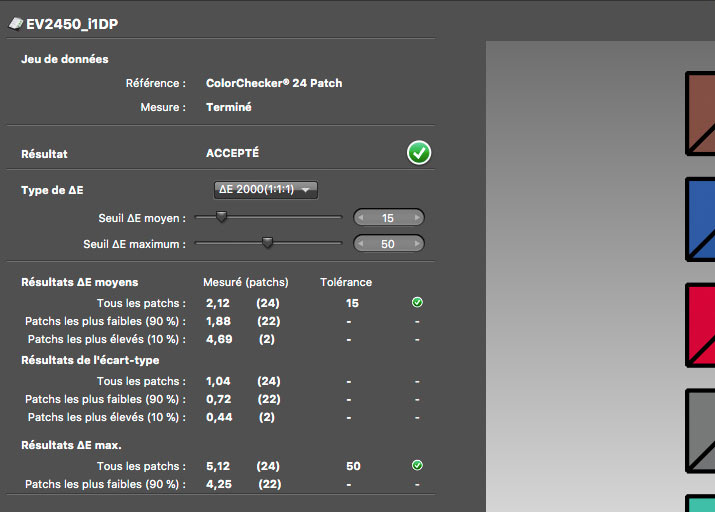 Delta E après calibrage de l'Eizo EV2450 avec l'i1Display Pro