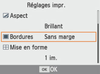 Choix d'impression avec ou sans bordure sur la Canon CP1300