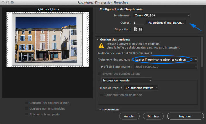 Paramètres d'impression de Photoshop