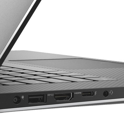 Connectique thunderbolt 3.0 et USB 3.0 du Dell XPS 15 pouces UHD OLED de 2019